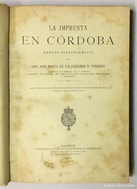 jose maria valdenebro|La imprenta en Córdoba: Ensayo bibliográfico